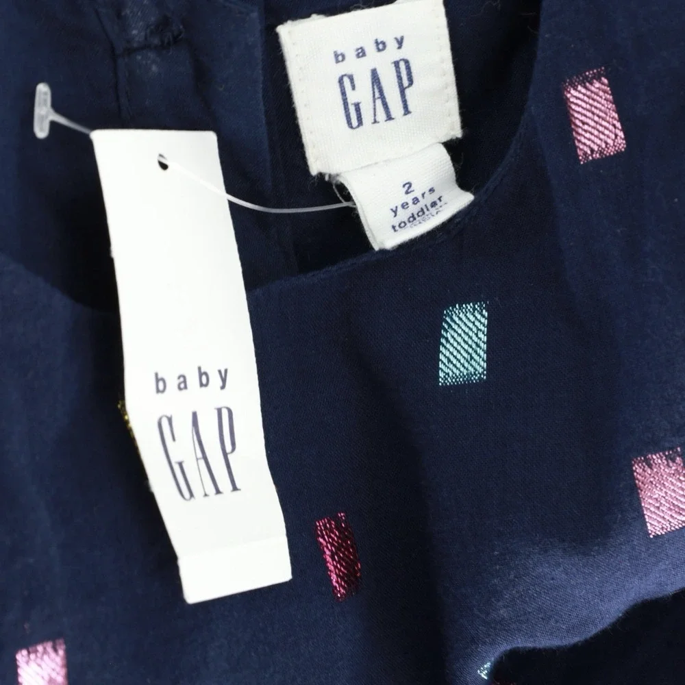 Baby Gap‎ Girls 2T Metallic Block Ruffle Button Back Lined Dress NWT